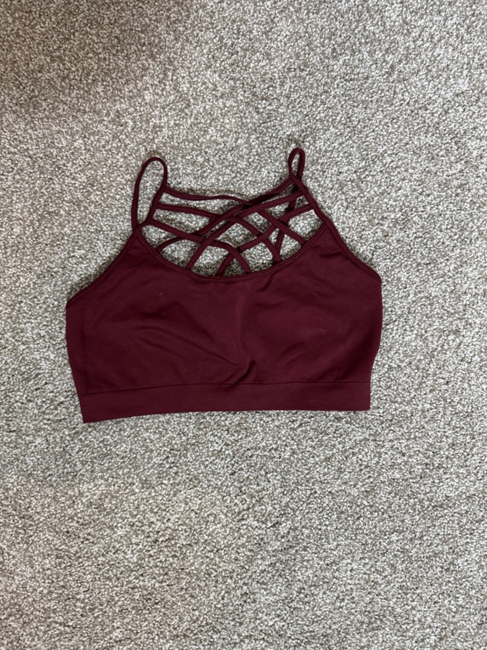 Yelete Burgundy Crisscross Strappy Sports Bra